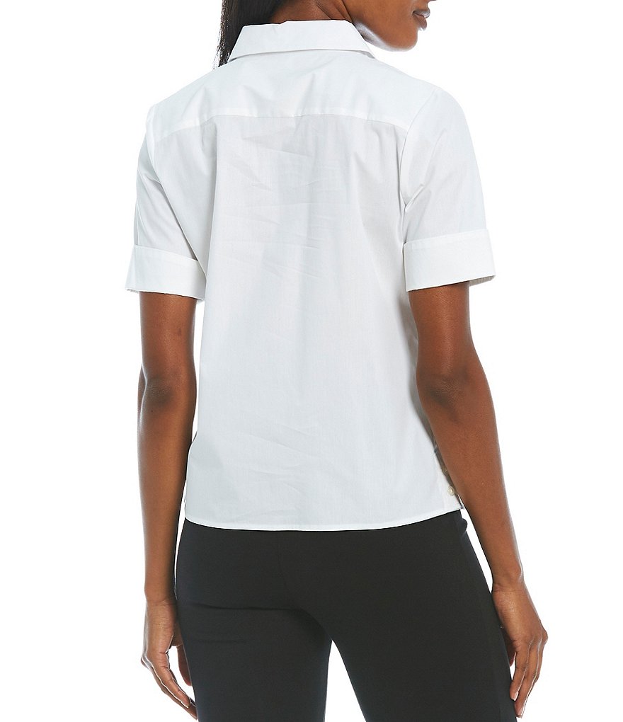 Donna Karan New York Short Cuff Sleeve Point Collar Neck Button Front Camp Shirt