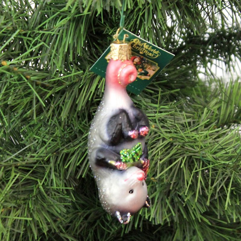 Old World Christmas 4.25" Blossom Opossum Playing Possem  -  Tree Ornaments