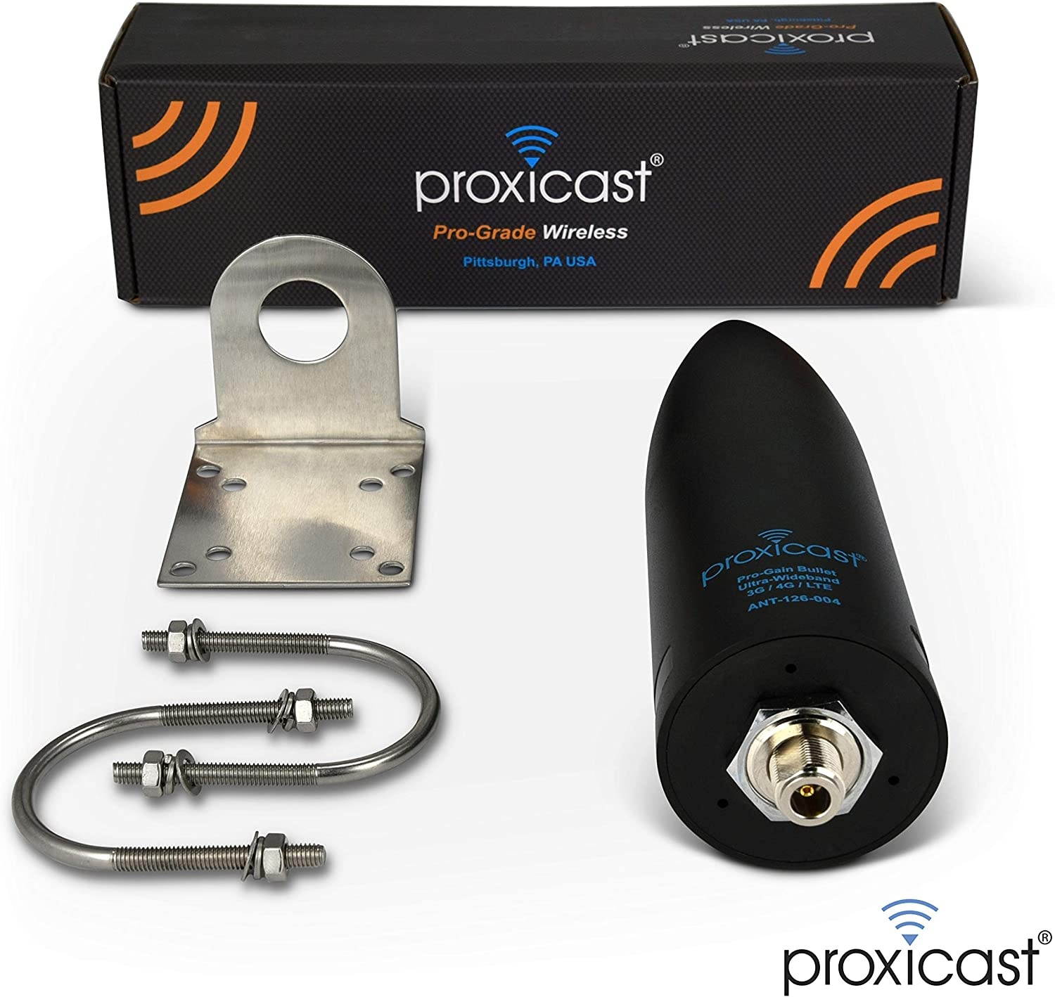 Proxicast 7 dBi Pro-Gain Bullet 4G / LTE or WiFi Omni-Directional Wideband Antenna with Stainless Outdoor Pole/Wall/Rail Mount - Black for Verizon AT&T T-Mobile and Others