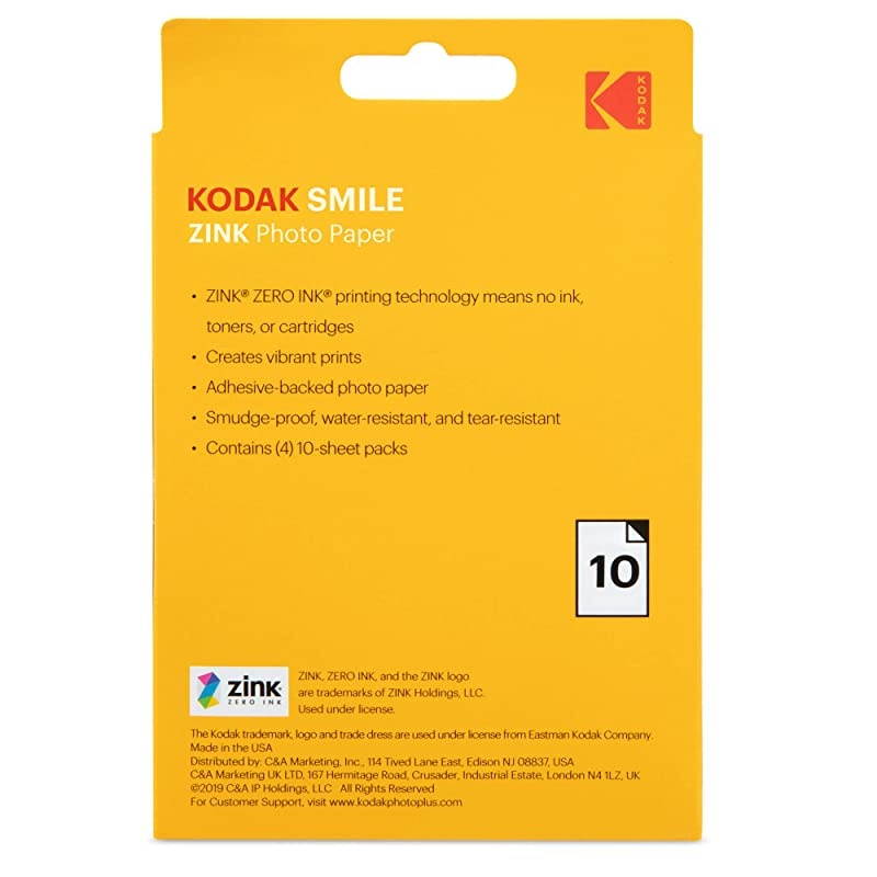 Kodak 35x425 inch Premium  Print Photo Paper 10 Sheets Compatible with Kodak Smile Classic Instant Camera RODZL3X410