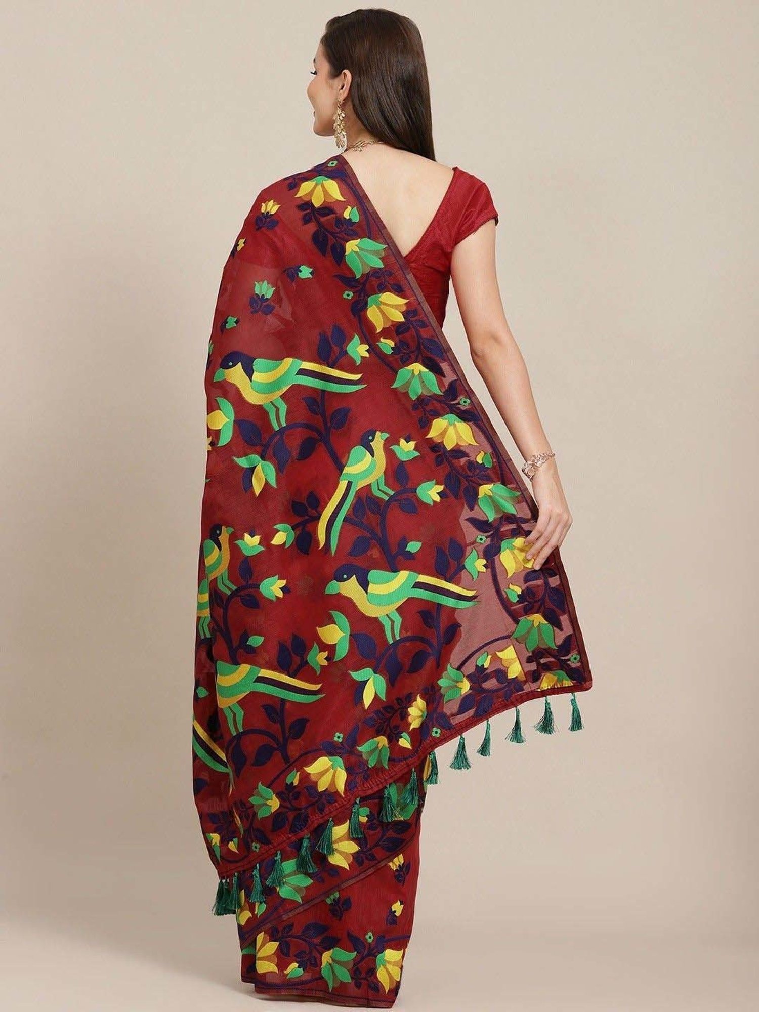 Silk Land Maroon Woven Saree With Unstitched Blouse