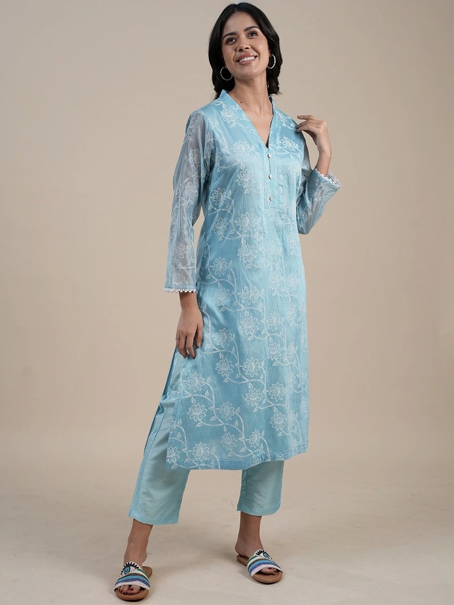 Heeposh Blue Printed Kurta Pant Set With Dupatta