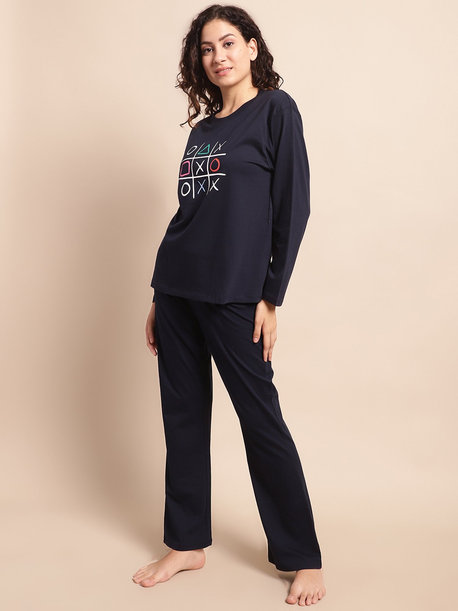 Kanvin Navy Printed Top With Pyjamas