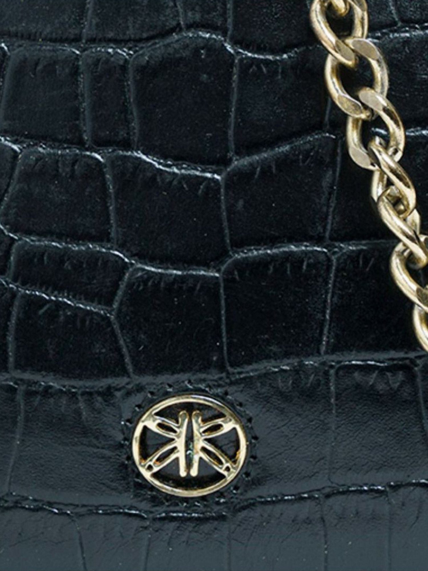 RI2K London Black Leather Small Textured Cross Body Bag