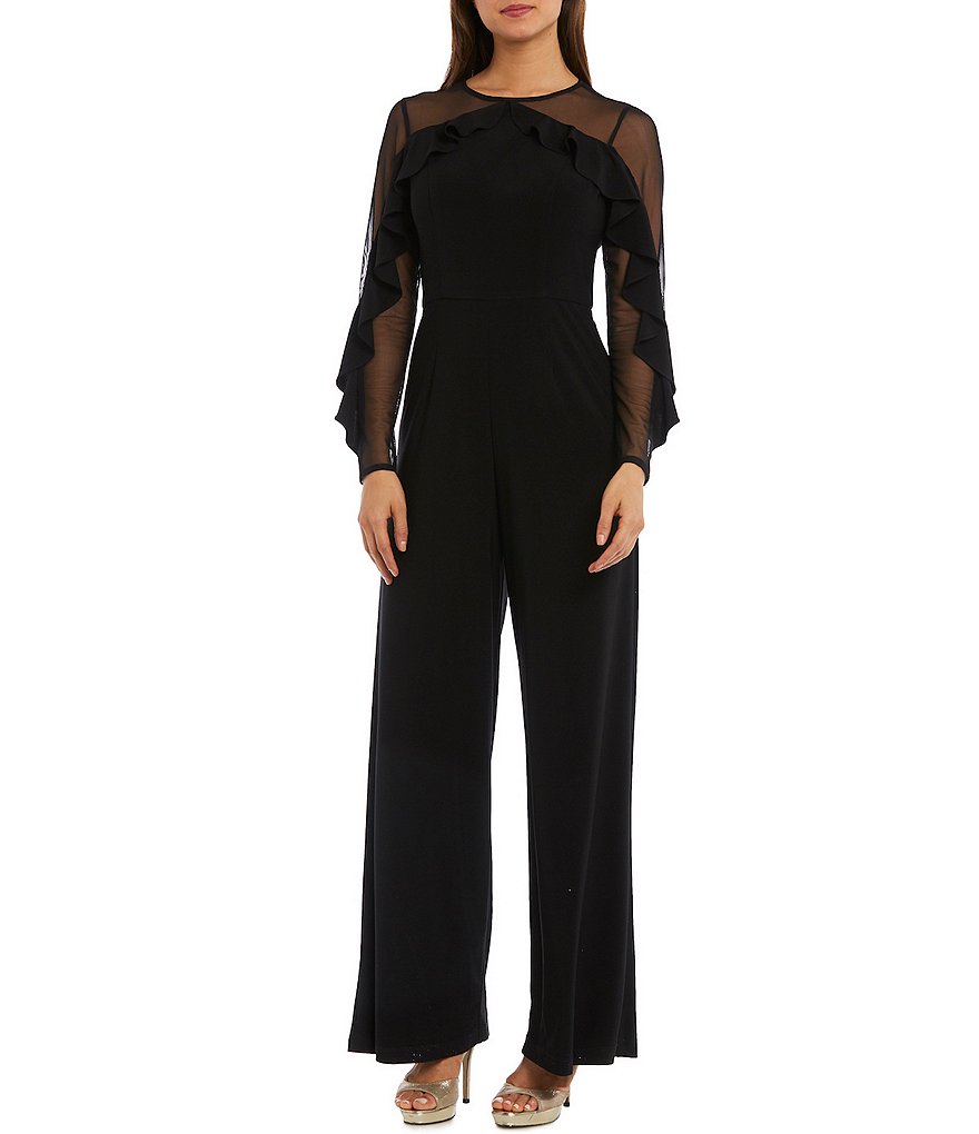 Tahari ASL Sequin Long Sleeve Crepe Jumpsuit