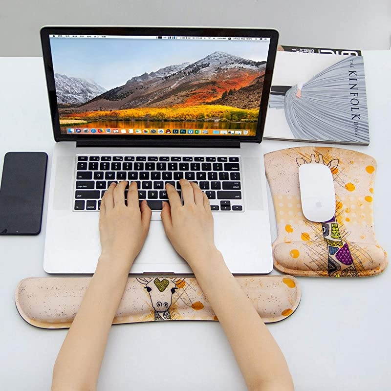 Ergonomic Keyboard Wrist Rest and Mouse Pad Wrist Rest Support Set Desk Mouse Pad Wrist for ComputerLaptopGamingOffice Comfortable Wrist Rest Set for Easy Typing Pain Relief by Giraffe