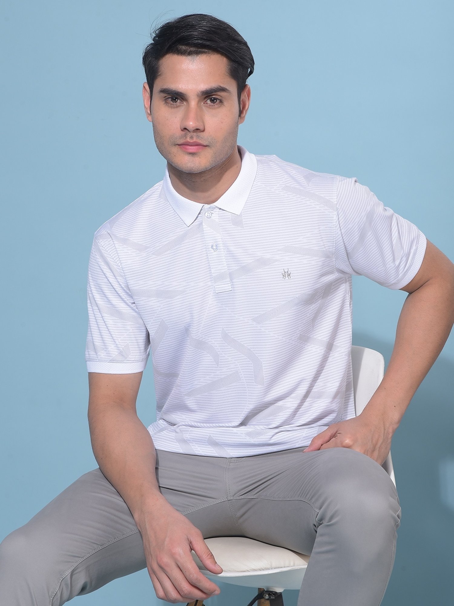 Crimsoune Club White Slim Fit Printed Polo T-Shirt