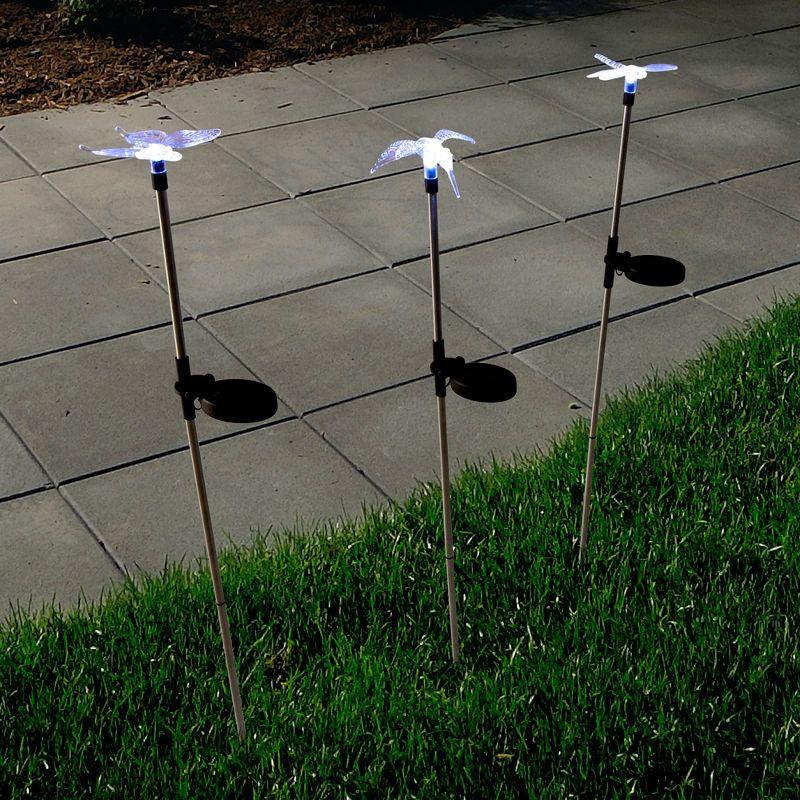 3pc Solar Outdoor LED Stake Butterfly, Hummingbird & Dragonfly Light - Pure Garden