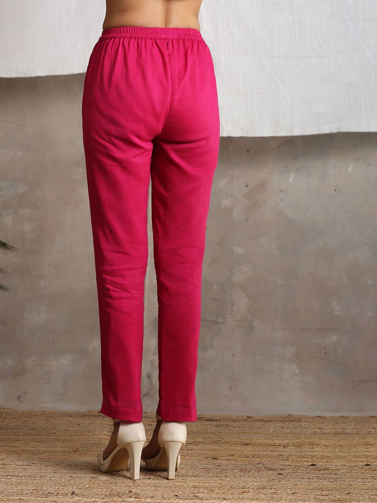 true Browns Pink Cotton Crinkled Pants