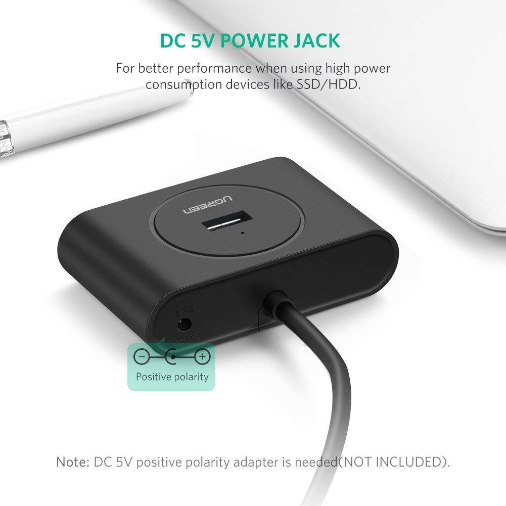 UGREEN USB 3.0 Hub 4 Port USB 3 Data Hub Portable Super Speed Compatible for MacBook Air, Mac Mini, iMac Pro, Microsoft Surface, Ultrabooks with 3 FT Extension Cable USB Hub (Black)