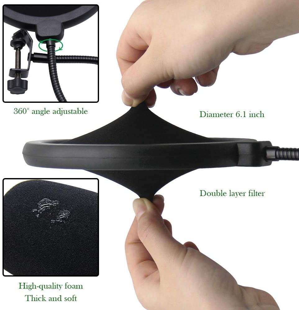 Microphone Stand, Mic Arm with Windscreen and Pop Filter Suspension Scissor Arm Stands for Studio Recording and Broadcasting, Blue Yeti Mic Stand