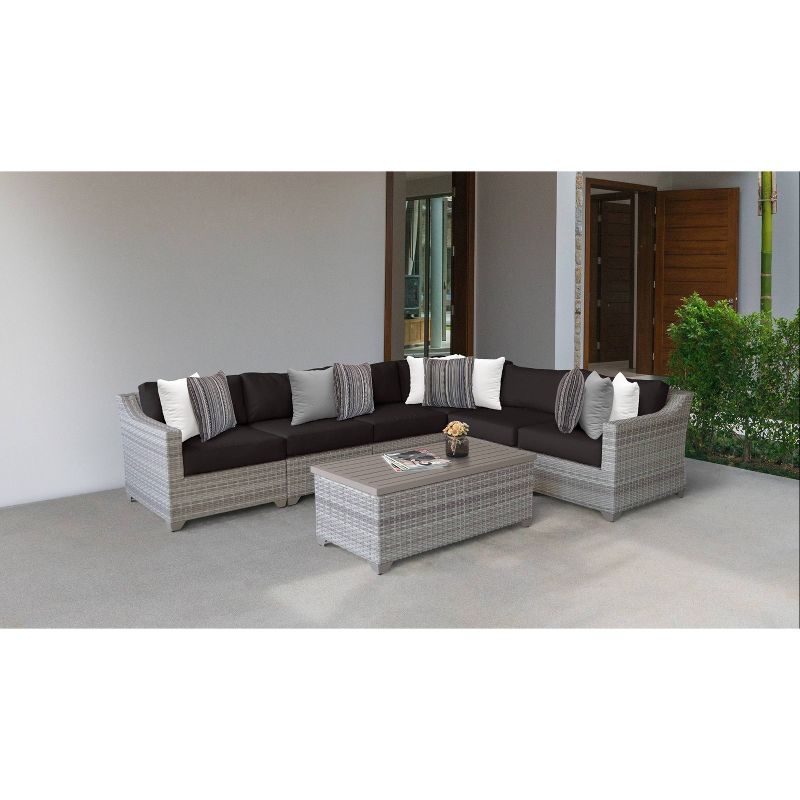 Fairmont 7pc Patio Sectional Seating Set with Cushions - Black - TK Classics