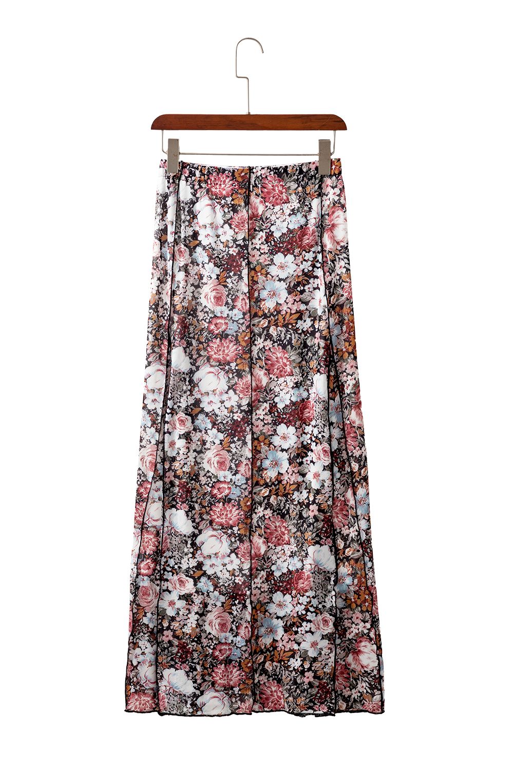 Brown Allover Floral Print Bohemian High Waist Maxi Skirt