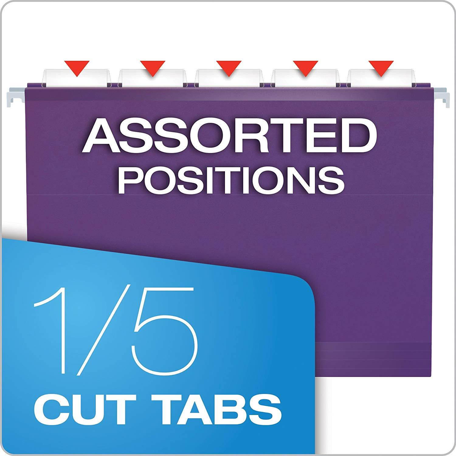 Pendaflex Reinforced Hanging File Folders, Letter Size, Violet, 1/5 Cut, 25/BX (4152 1/5 VIO)