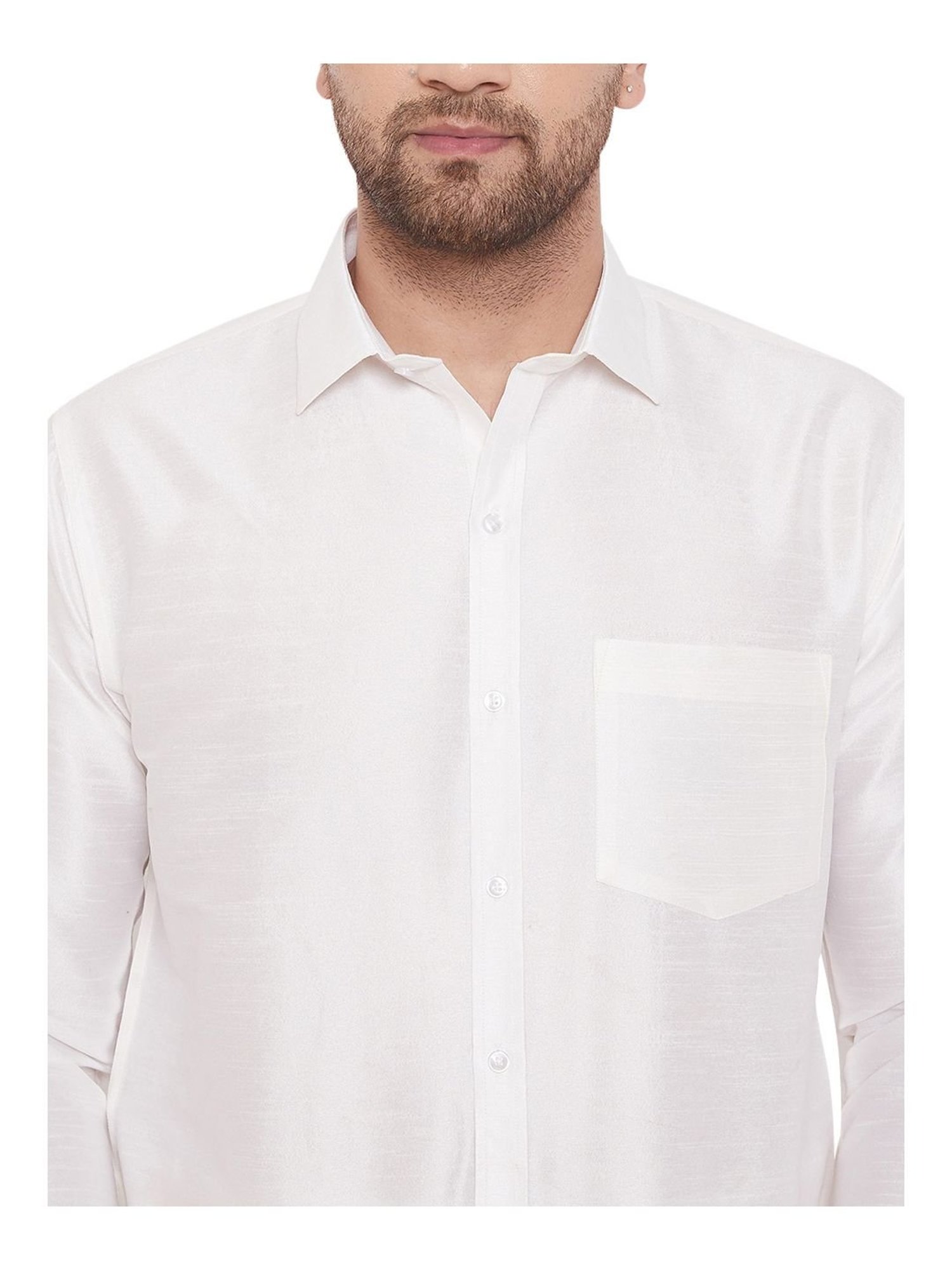 VASTRAMAY White Straight Fit Self Pattern Ethnic Shirt