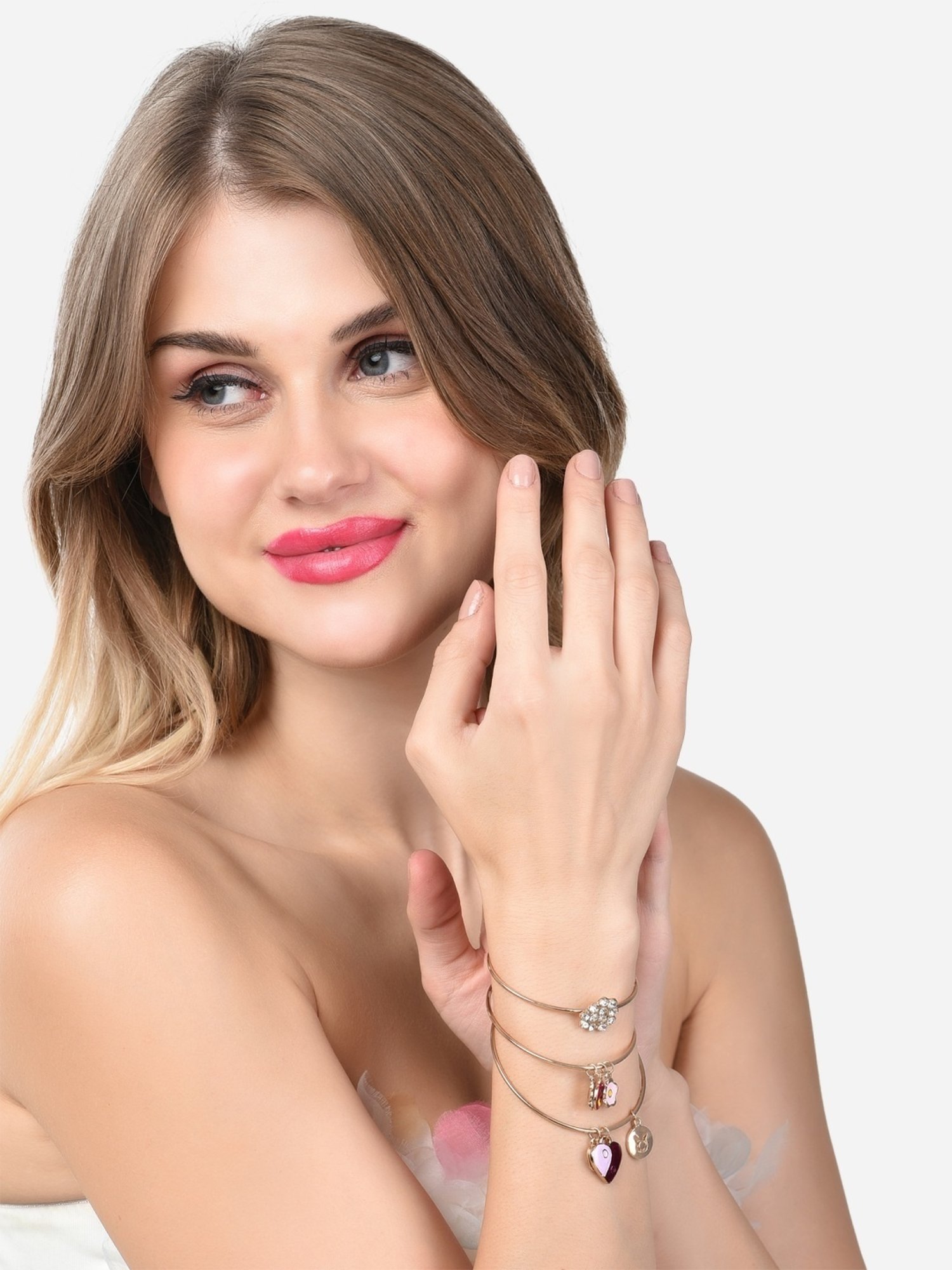 Zaveri Pearls Set of 3 Multicolor Enamel Charm Contemporary Stack Bracelets-ZPFK14632