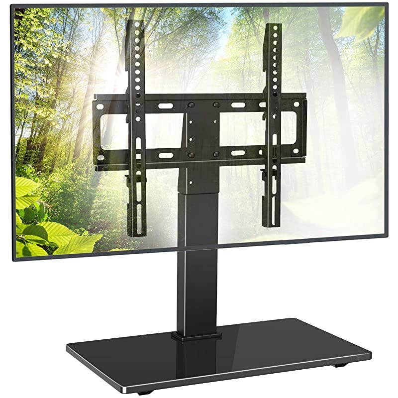 Universal Swivel TV Stand - Table Top TV Stand for 26-55 Inch LCD LED TVs - Height Adjustable TV Mount Stand with Tempered Glass Base, VESA 400x400mm, Holds Up to 88lbs