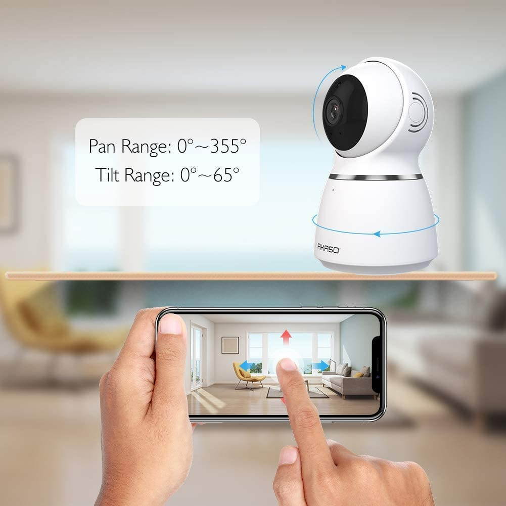 AKASO Indoor Security Camera, 1080P HD IP Camera with Auto Motion Tracking, Panoramic Navigation, 3D Positioning, Pan/Tilt Remote Control, Motion Detect, Two-Way Audio, Card/Cloud Storage - P50