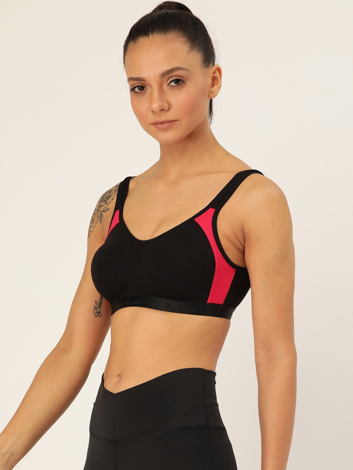 Lady Lyka Multicolor Non Wired Non Padded Sports Bra (Pack of 2)