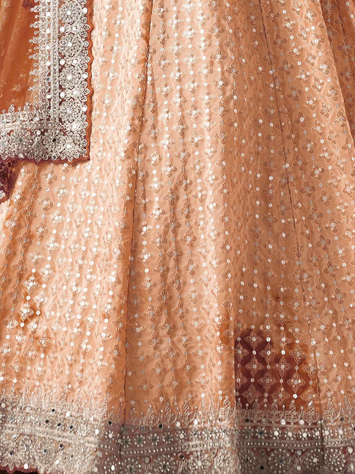 Odette Peach Embellished Semi Stitched Lehenga Blouse Set With Dupatta