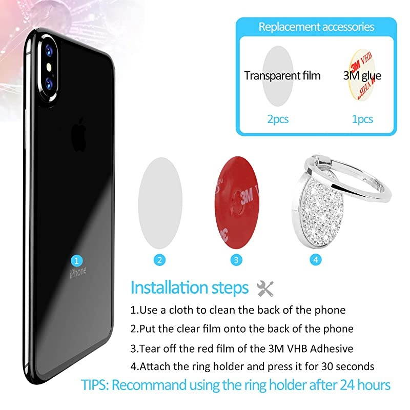 Cell Phone Finger Ring Holder,  Bling Crystals Phone Kickstand, 360&deg; Rotation Metal Ring Grip Stand for Phones and Tablets (Silver)