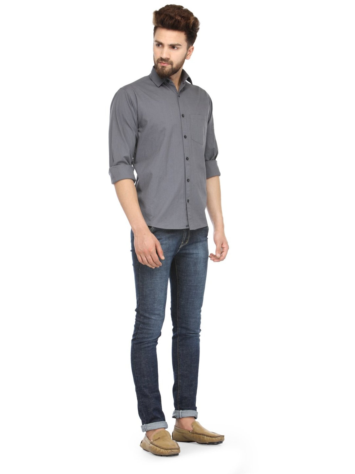 Jainish Grey Cotton Regular Fit Shirt