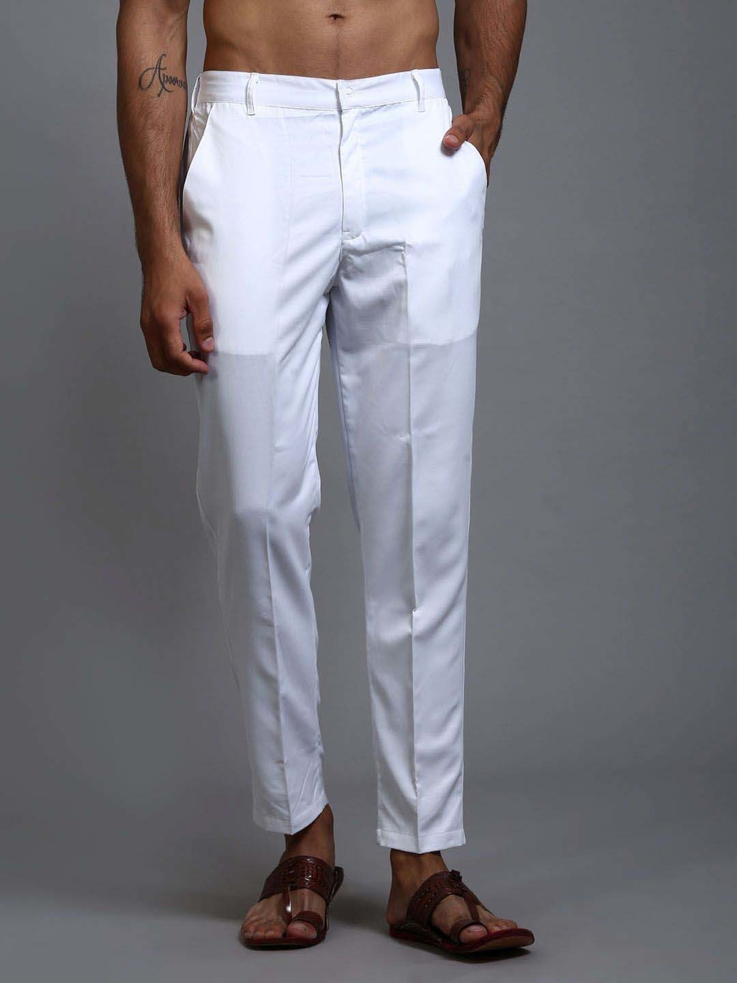 Vastramay White Cotton Regular Fit Ethnic Pants
