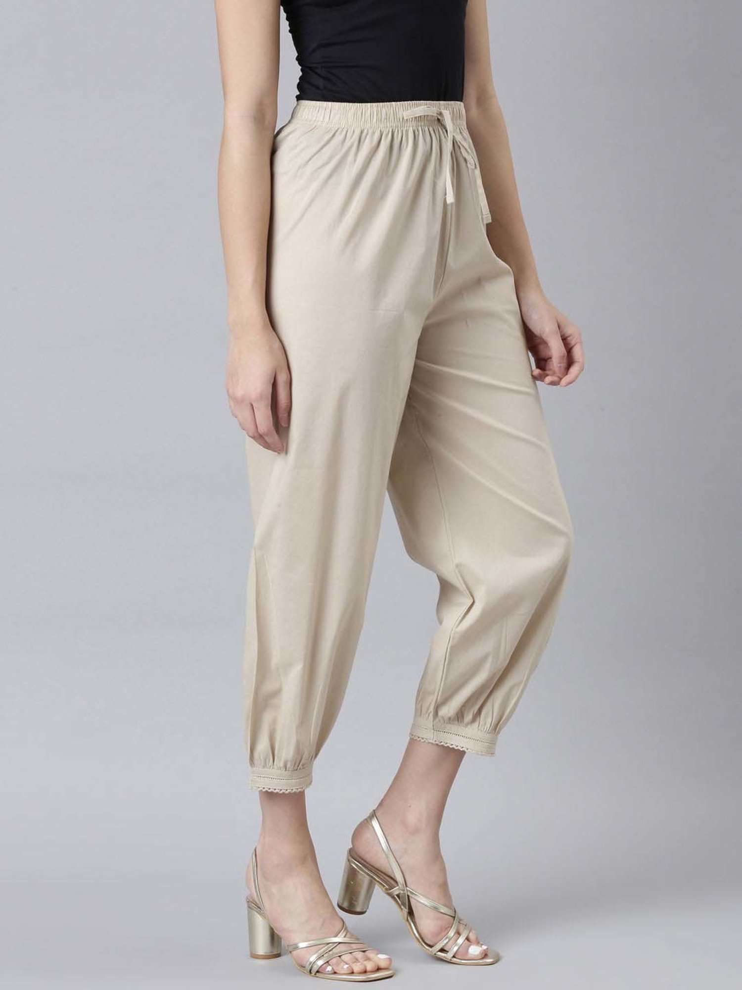 Go Colors! Beige Cotton Cropped Salwar