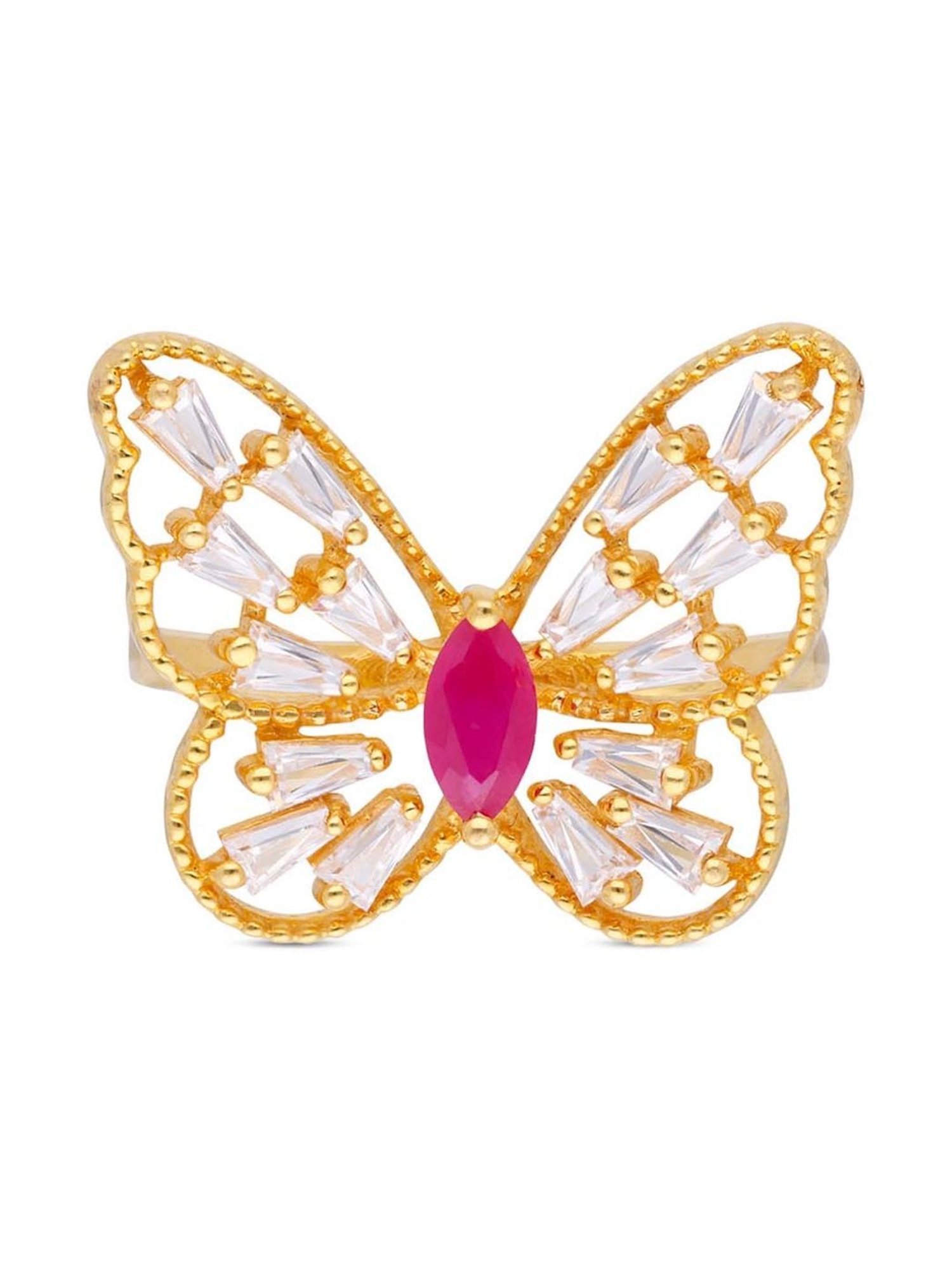 CKC Ethereal Beauty: Gold Butterfly Ring Set with Color Stone and Zircon