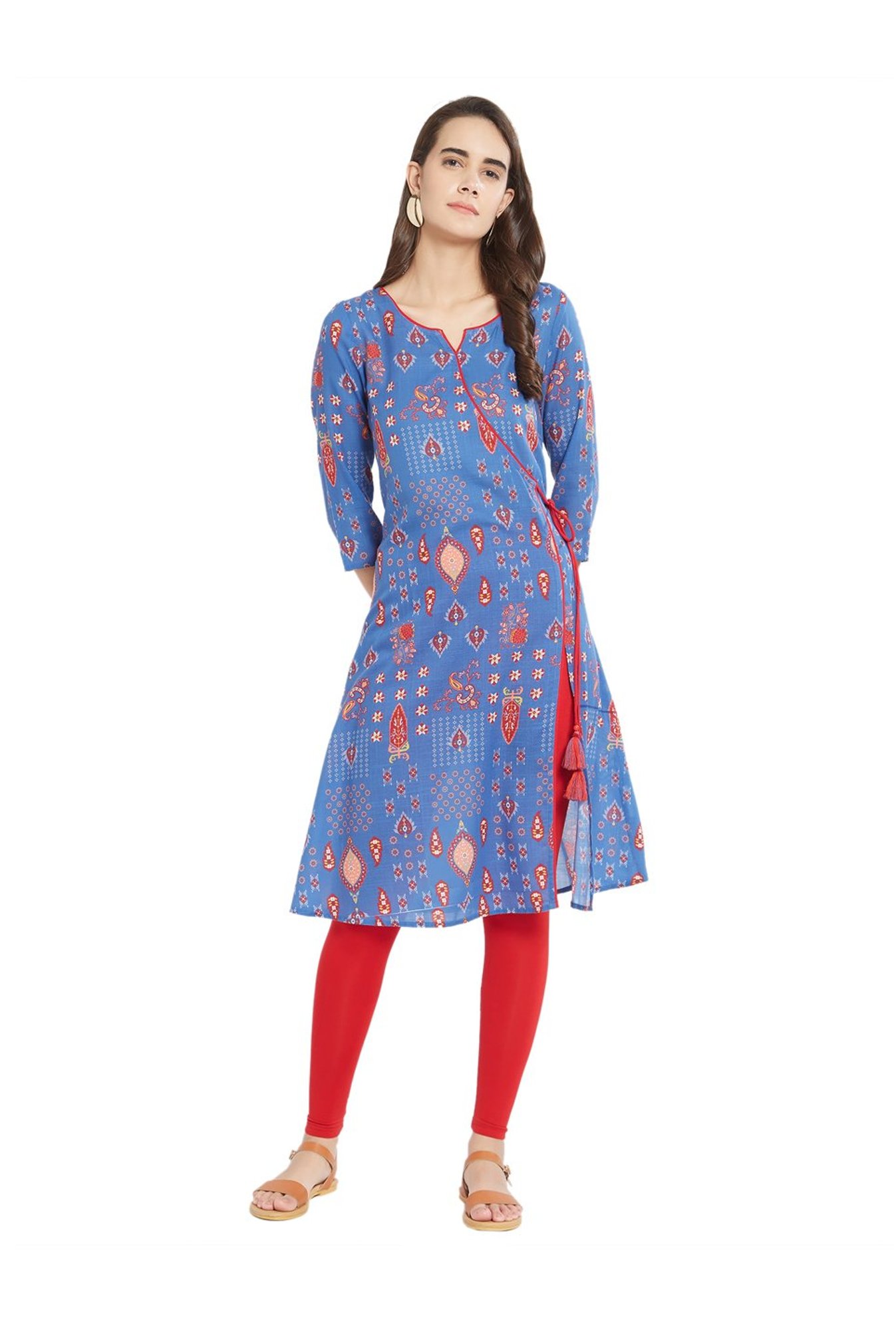Fusion Beats Blue Printed A Line Kurti