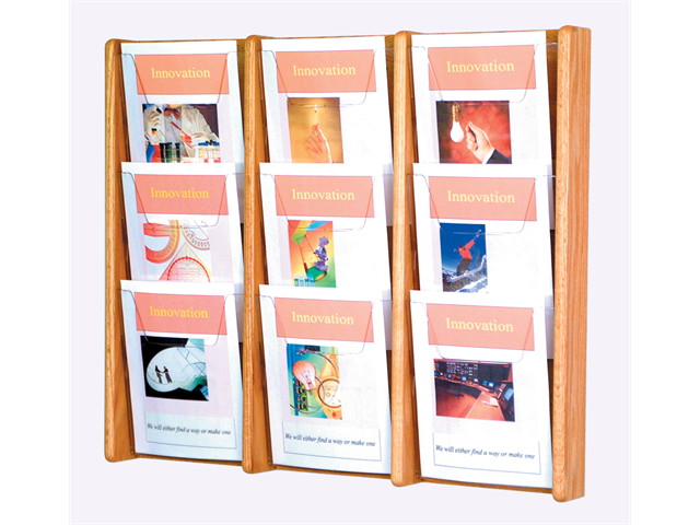 Wooden Mallet Stance 9 Pocket Magazine Holders Wall Display Rack 3Wx3H Light Oak
