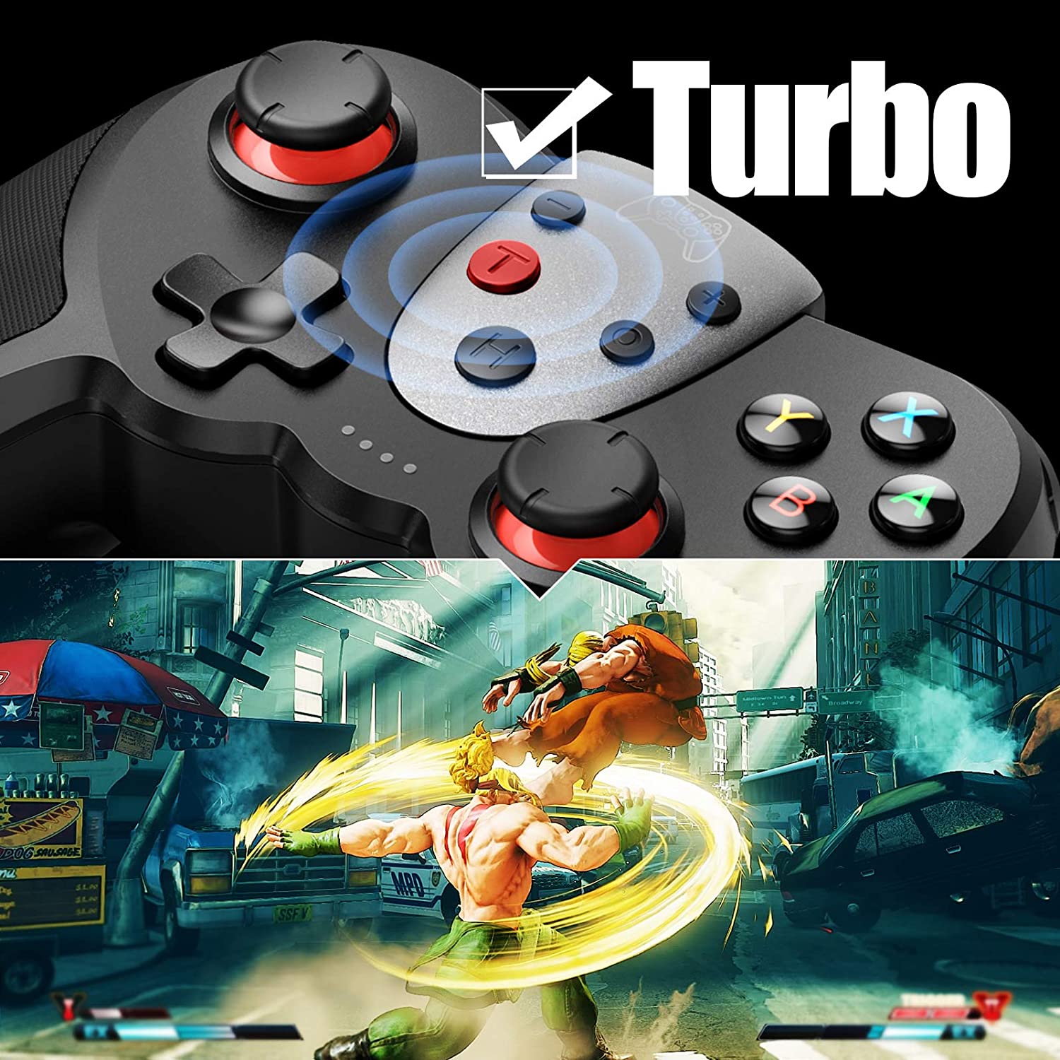 Wireless Pro Controller for Switch/Switch Lite &ndash; Premium Joypad for Video Games &ndash; 3 Levels of Turbo Speed &ndash; NFC Technology&ndash;Adjustable Vibration Intensity (Blue & Red)