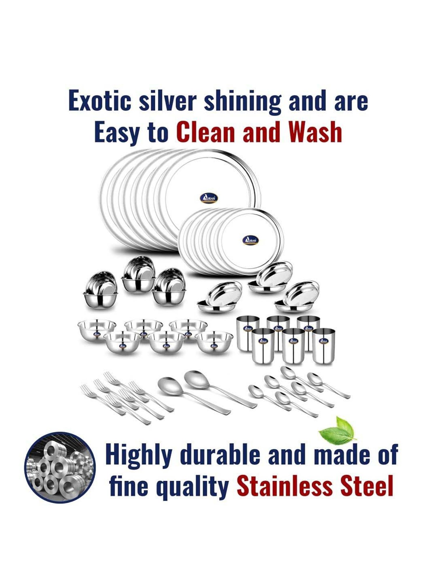 Airan Silver Stainless Steel 50 Pcs Dinner Set