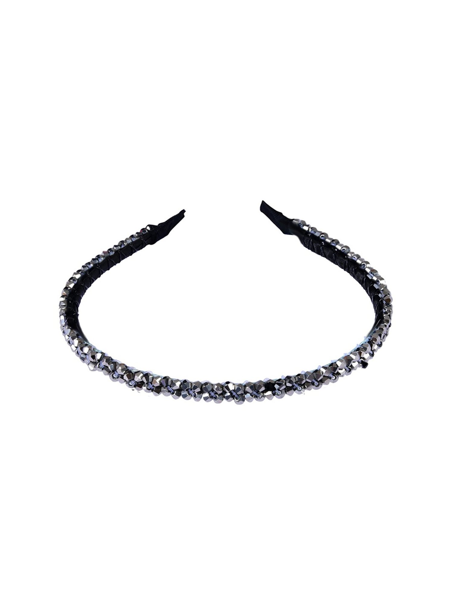 OOMPH Metallic Black Crystal Studded Party Thick Hair Band