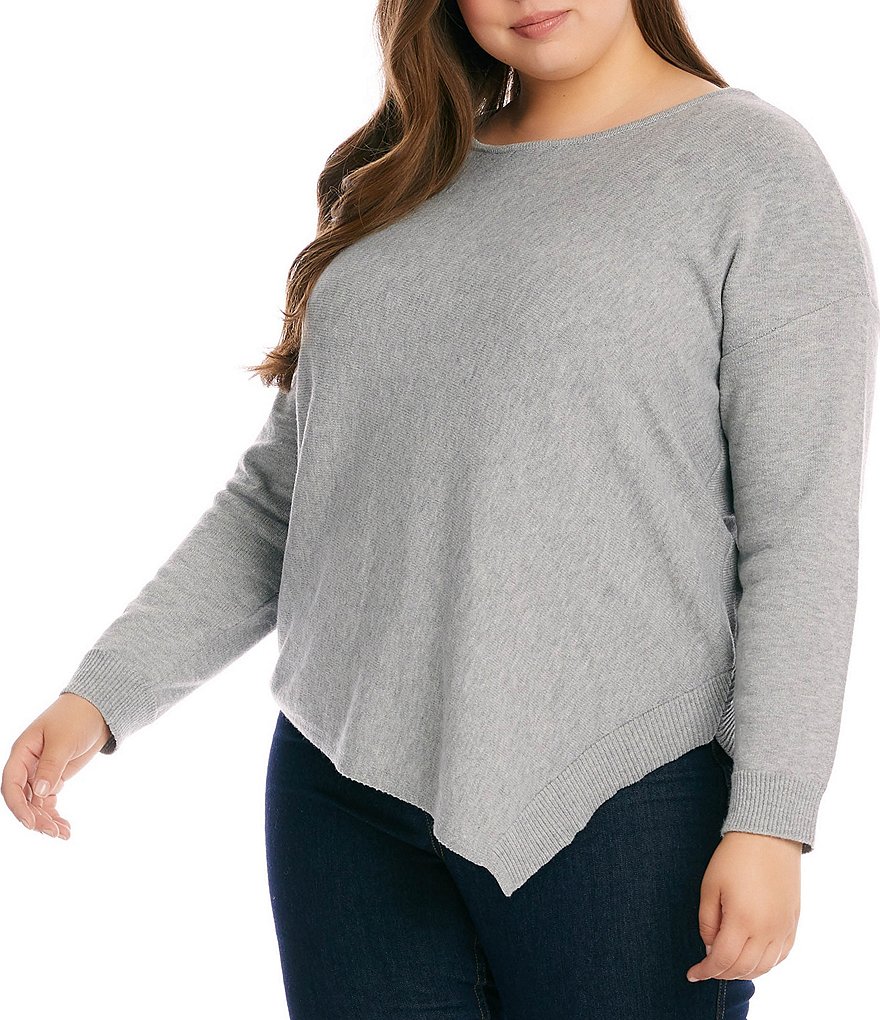 Ruby Rd. Plus Size Ombre Striped 3/4 Sleeve Button Front Long Cardigan