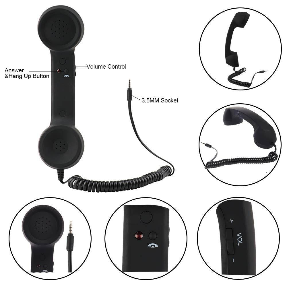 Koicaxy Cell Phone Handset,Retro Telephone Handset Anti Radiation Receivers 3.5MM for iPhone iPad,Mobile Phones,Computer Black