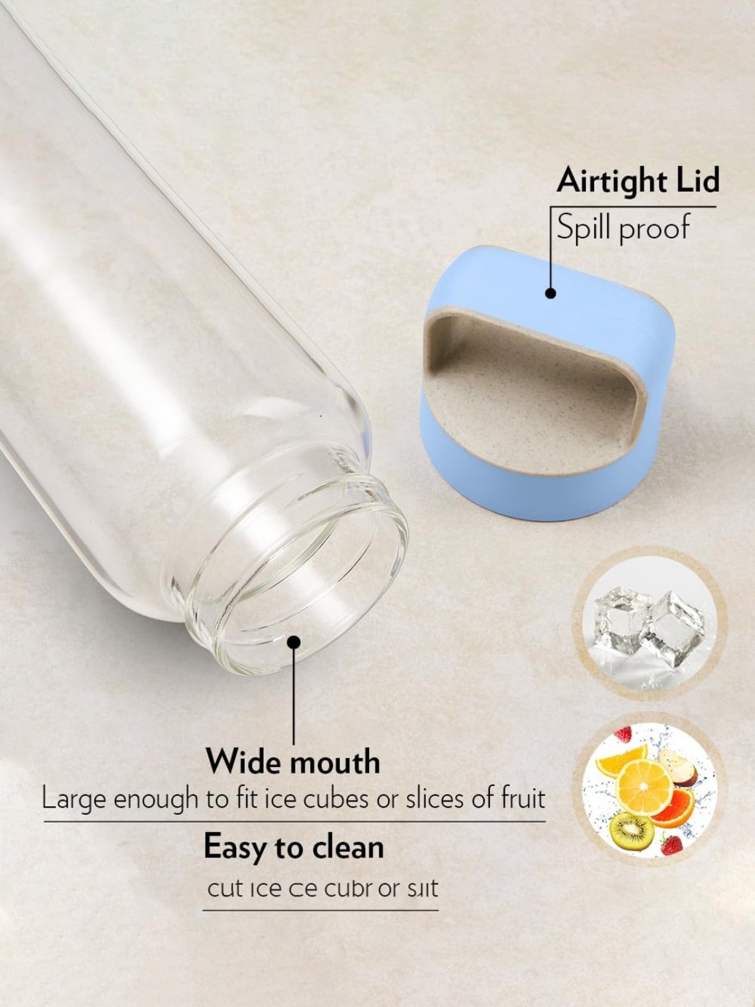 Borosil Water Bottle with Leakproof & Easy to Carry Set of 3 (Transparent, 750 ml)