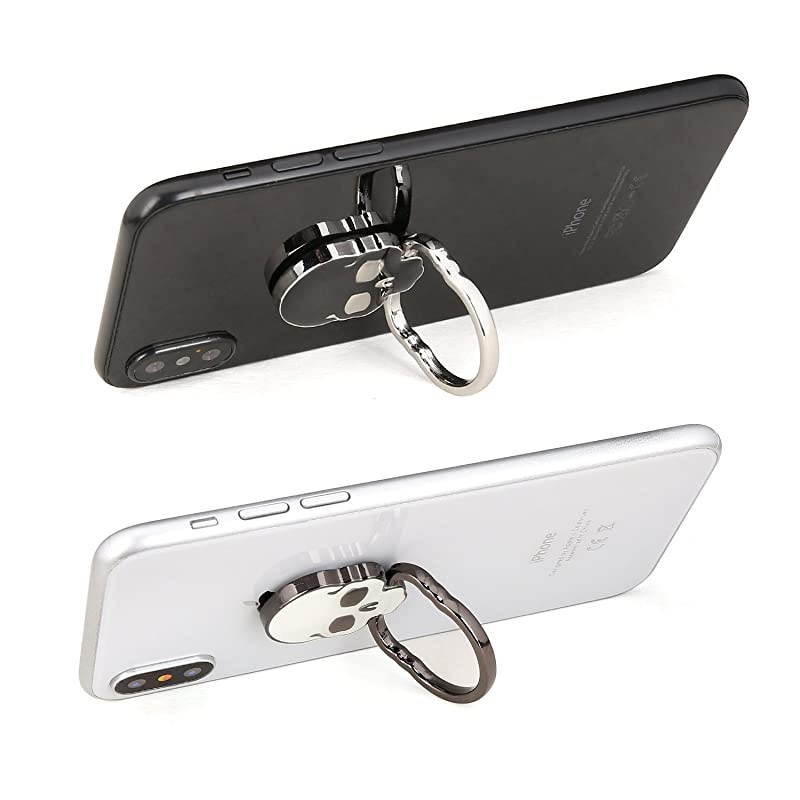 Cell Phone Skull Ring Grip Set of 2 Packs 360&deg; Adjustable Finger Ring Holder Suitable for Magnetic Car Mount Kickstand for Cell PhoneBlack and White