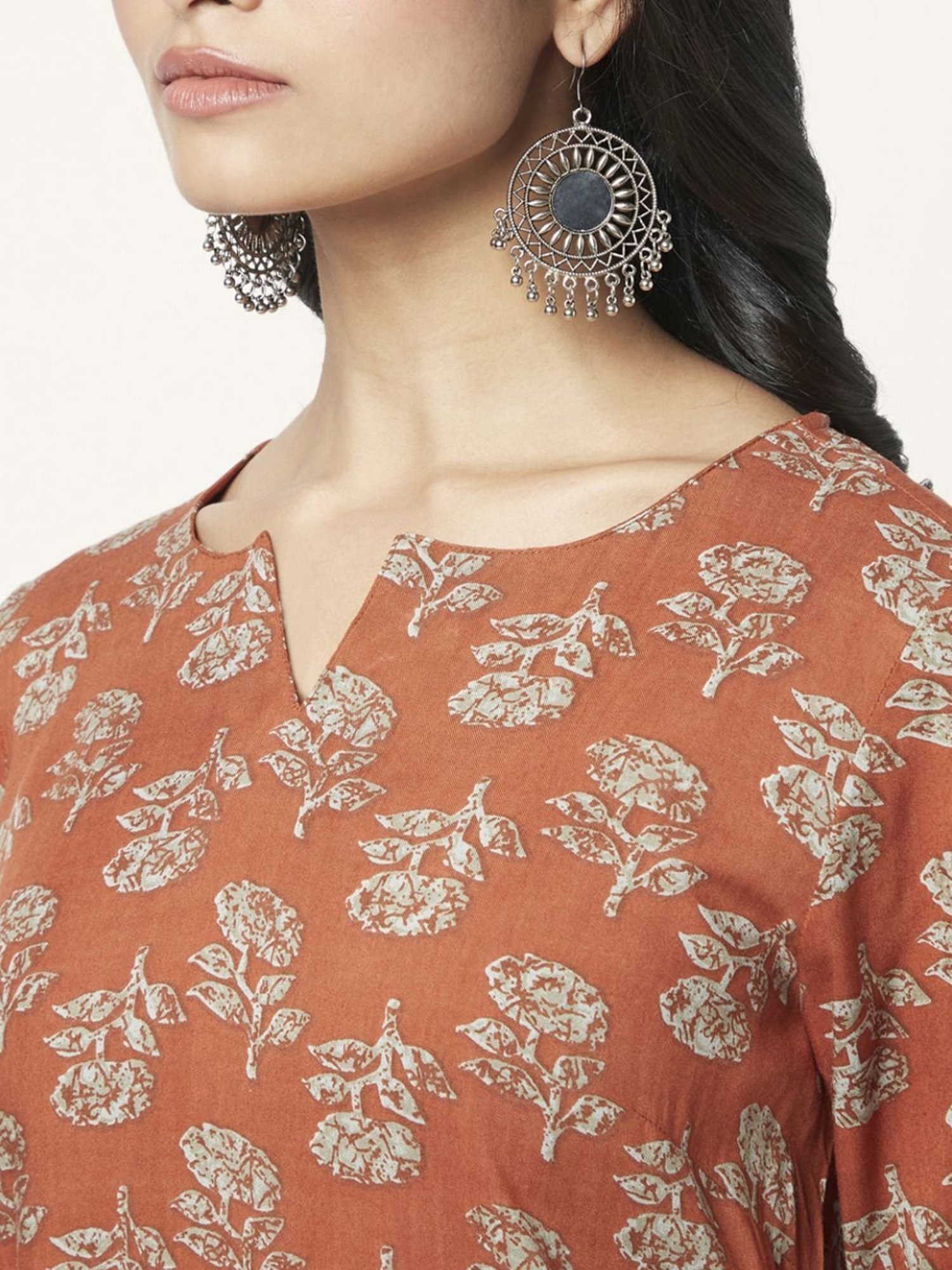 Rangmanch by Pantaloons Rust Floral Print Kurta Palazzo Set