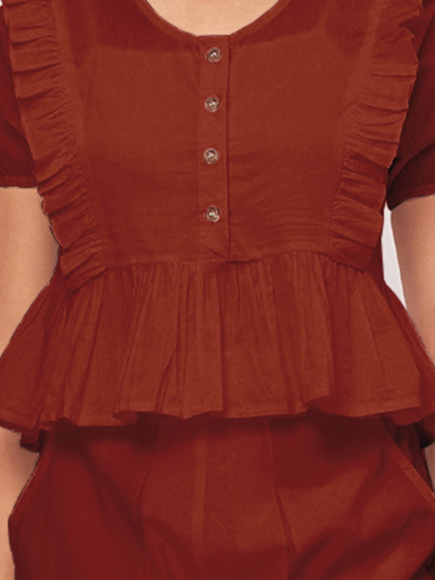 Moomaya Red Cotton Midi Co-ord Set