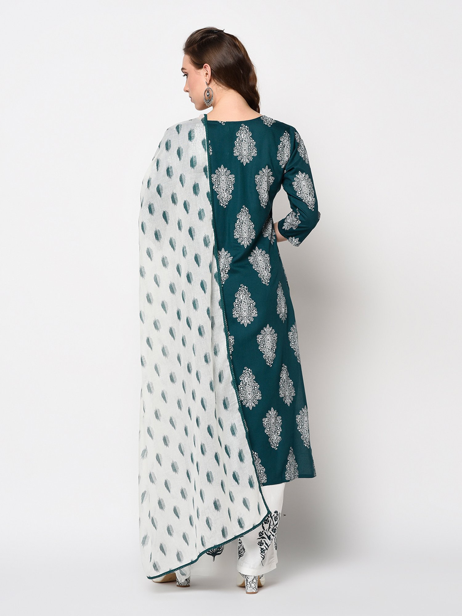 Yufta Green Straight Fit Kurta with Palazzo & Dupatta