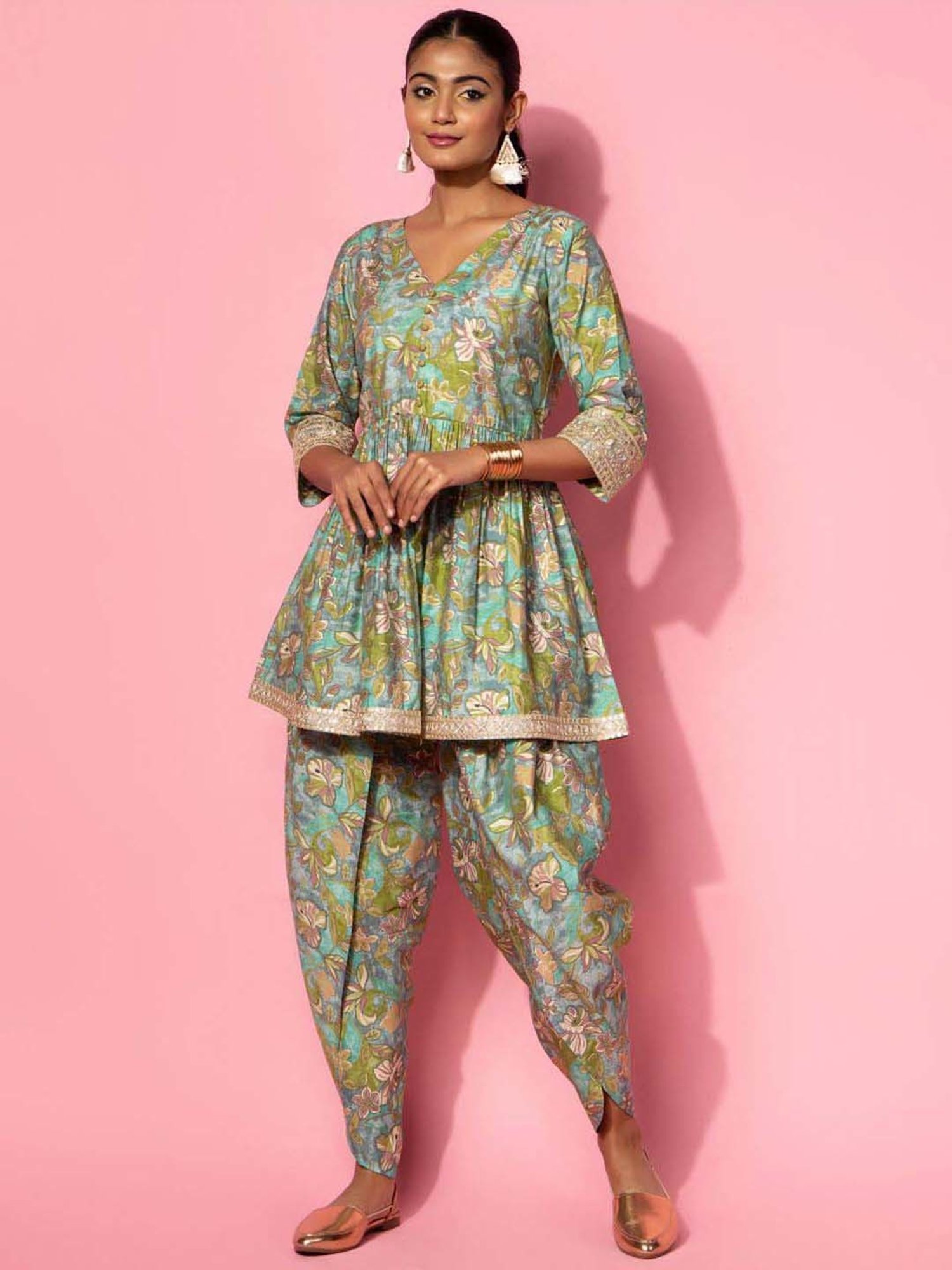 Libas Green Printed Silk Blend Co-Ords
