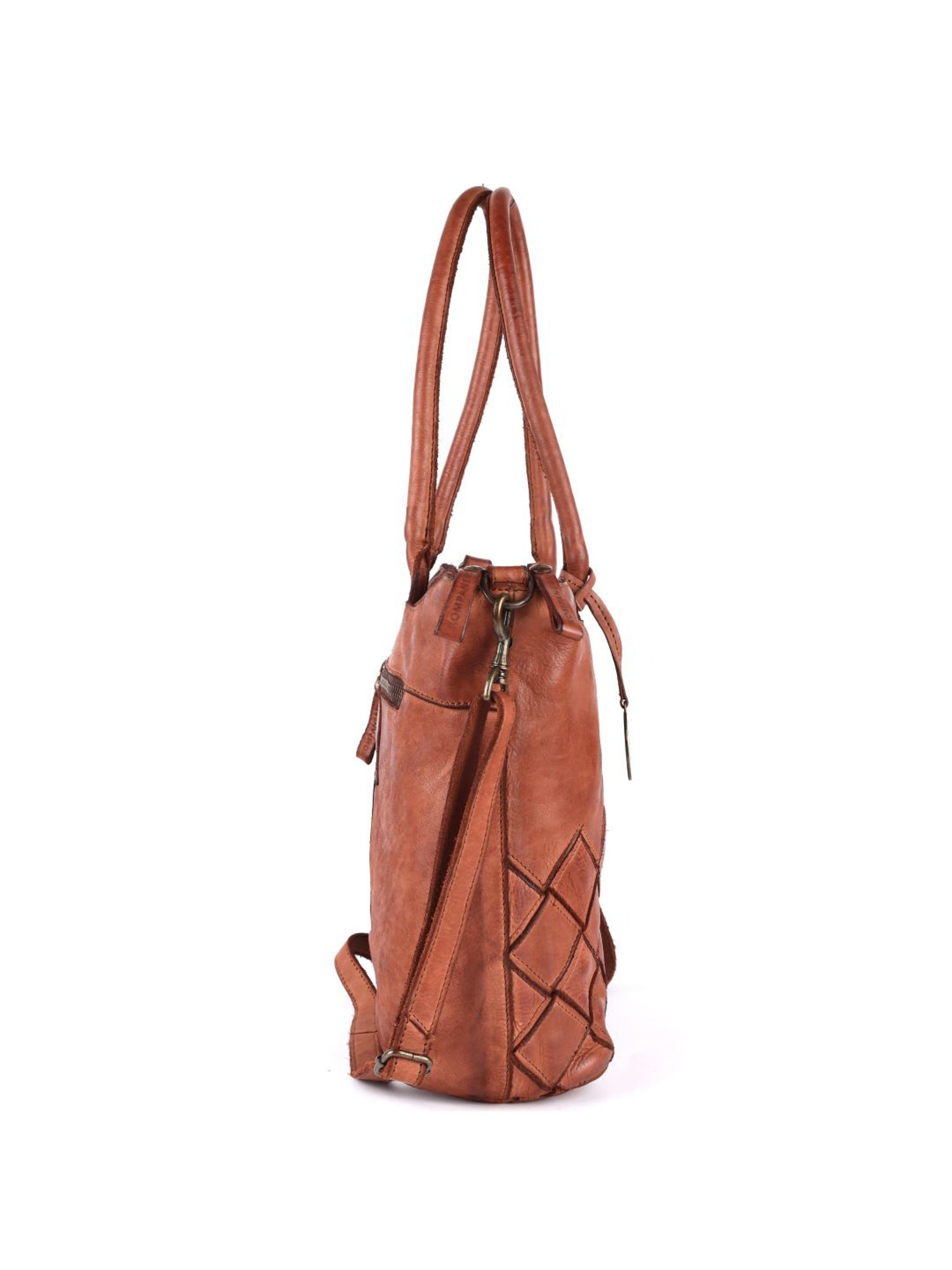 KOMPANERO Anna Cognac Leather Textured Shoulder Handbag