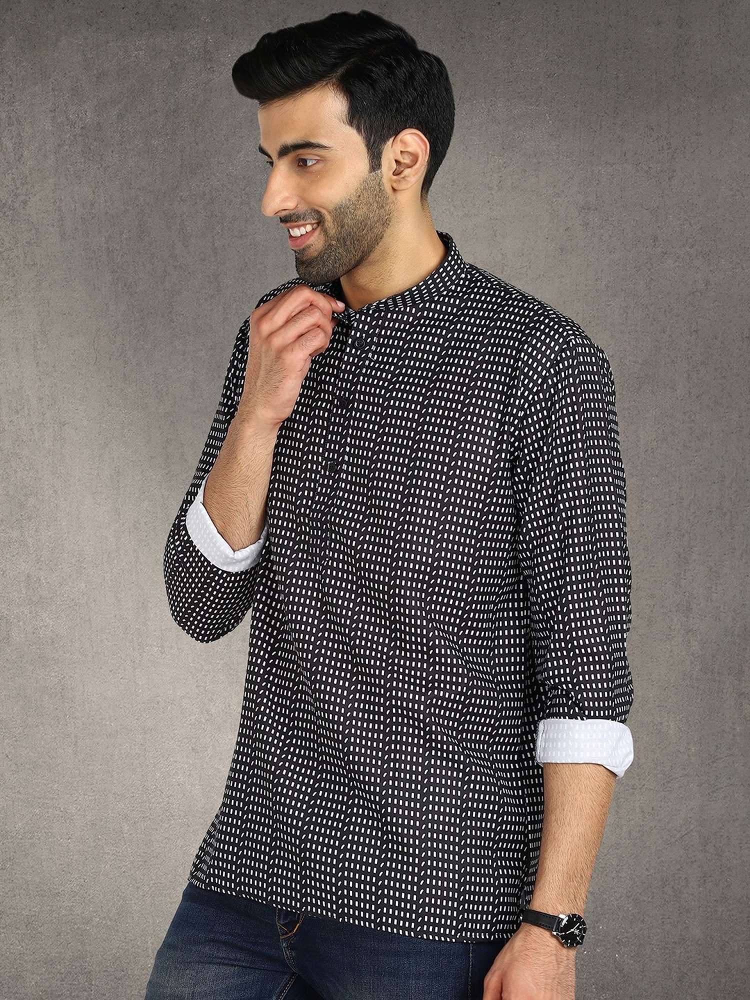 Hangup Plus Black Regular Fit Printed Short Kurta
