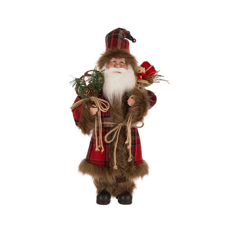 18" Plaid Santa Figurine - Glitzhome