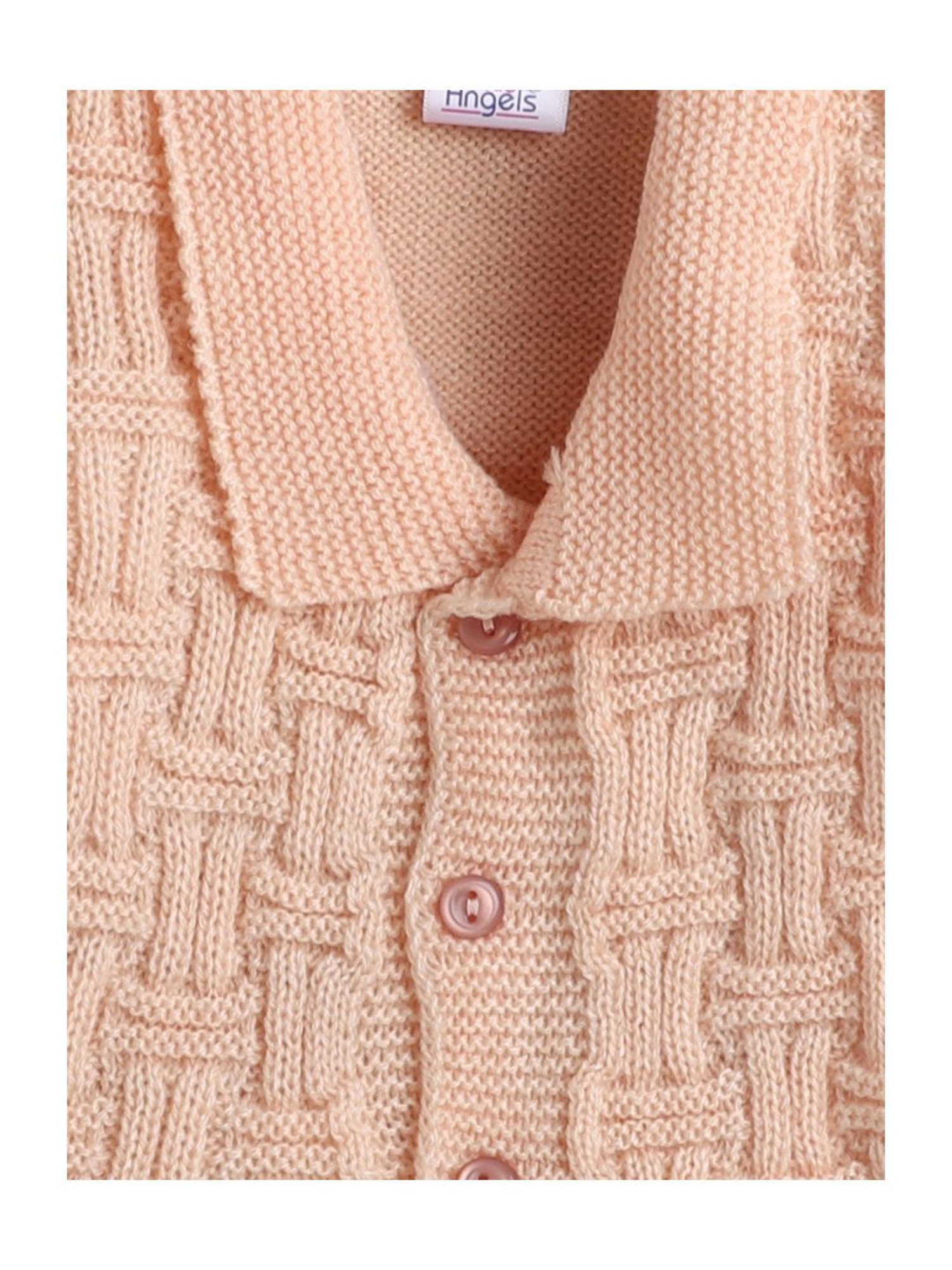 Little Angels Kids Peach Textured Pattern Full Sleeves Sweater Set
