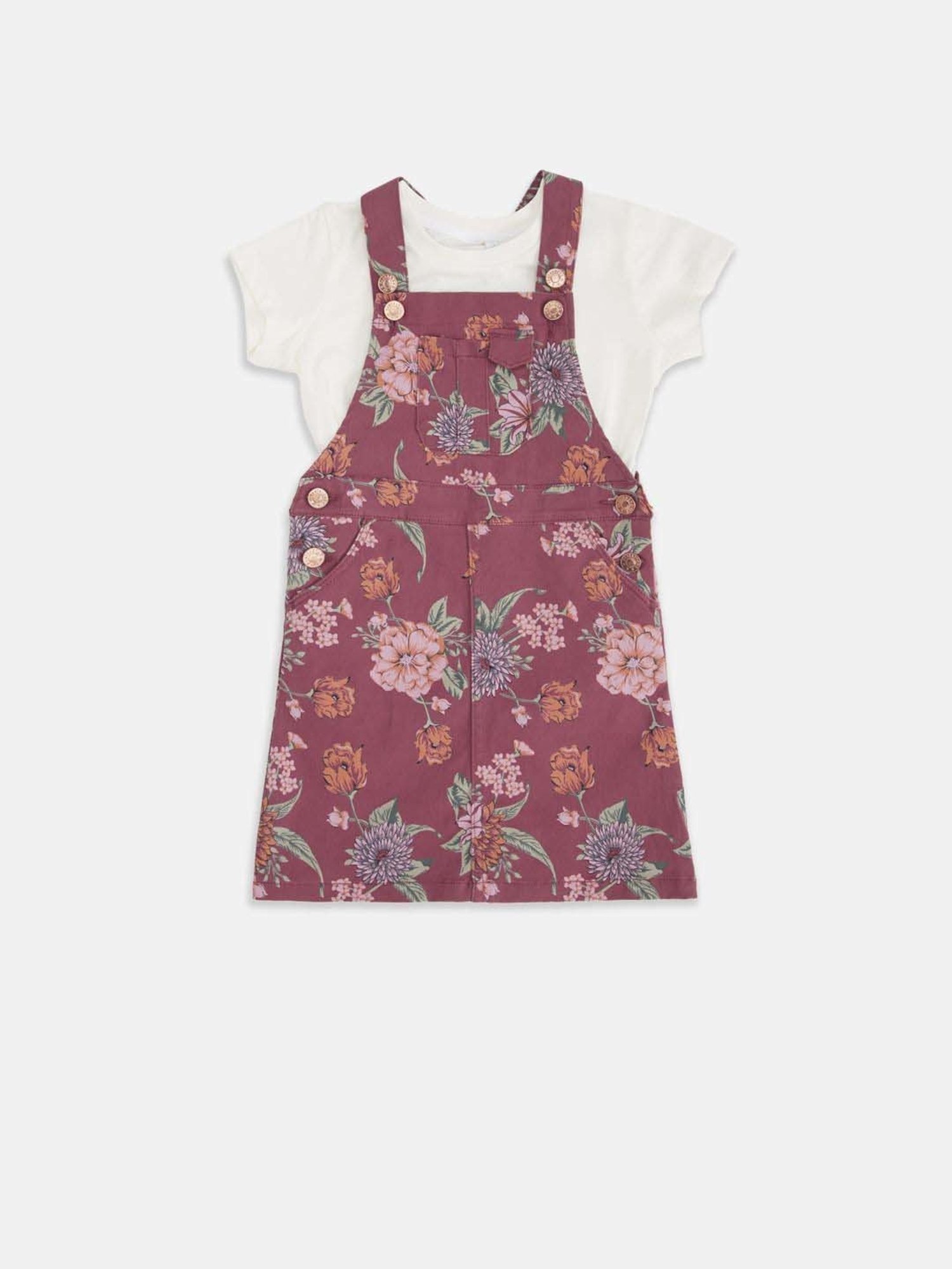 Pantaloons Junior Dusty Pink Cotton Floral Print Dress Set