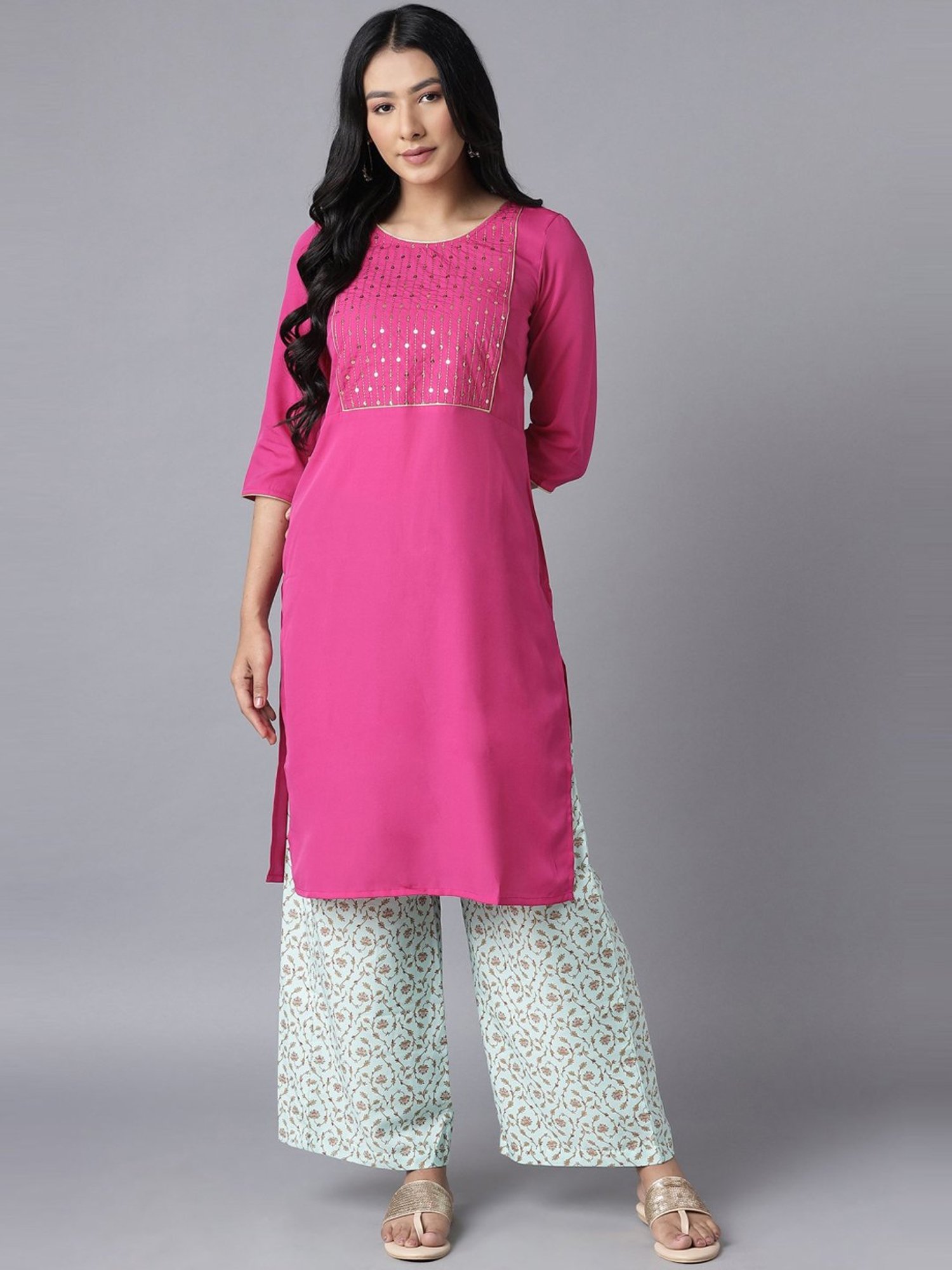 Aurelia Pink & Sea Green Embellished Kurta Palazzo Set