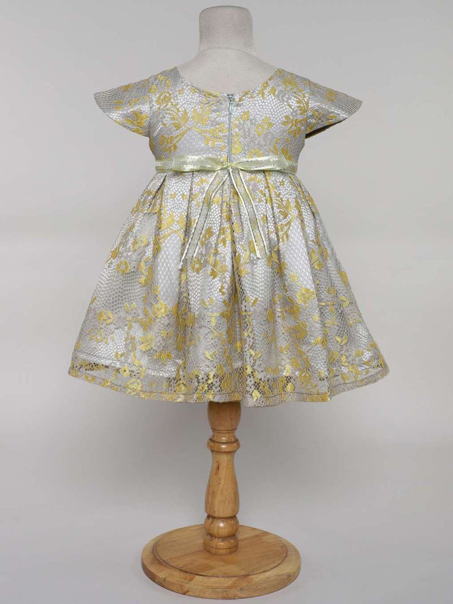 Many Frocks Kids Grey & Yellow Embellished Dress