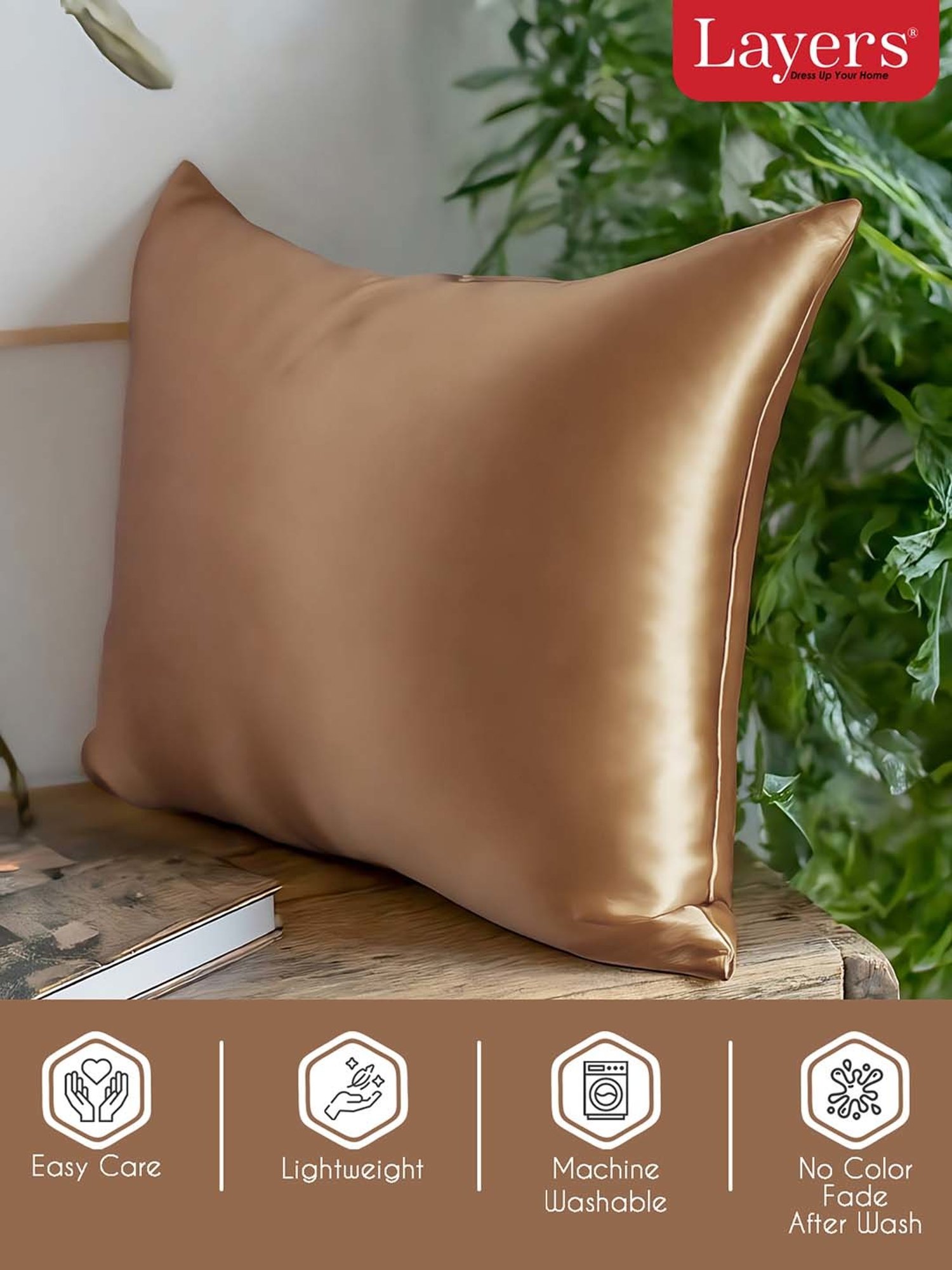 Layers Copper 85 GSM Micro Satin Silk Pillow Covers - Set of 2